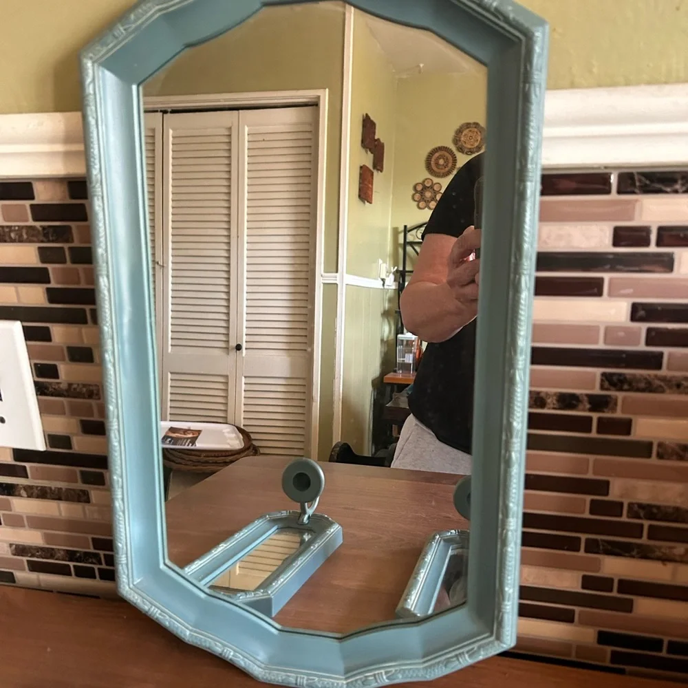 Vintage 1980’s Home Interiors Blue Wall Mirror Set